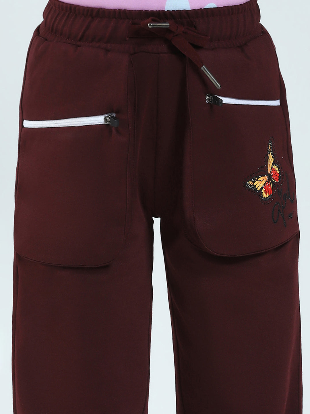 Girls Burgundy Solid Regular Fit Lower