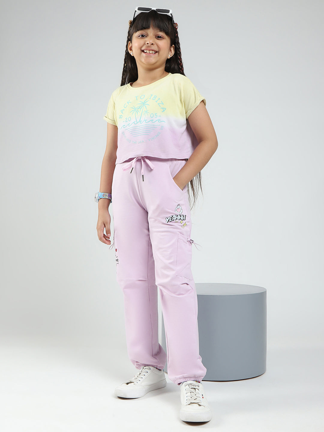 Girls Purple Printed Regular Fit Lower