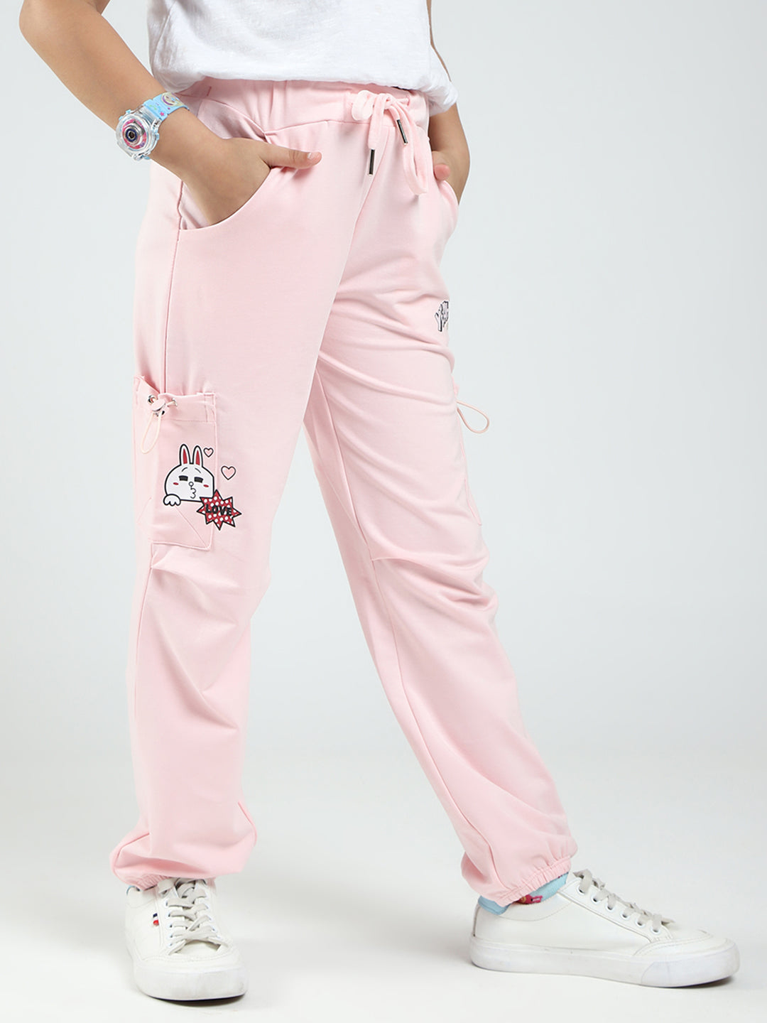 Girls Pink Printed Regular Fit Lower