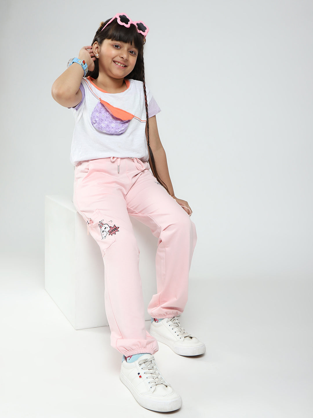 Girls Pink Printed Regular Fit Lower