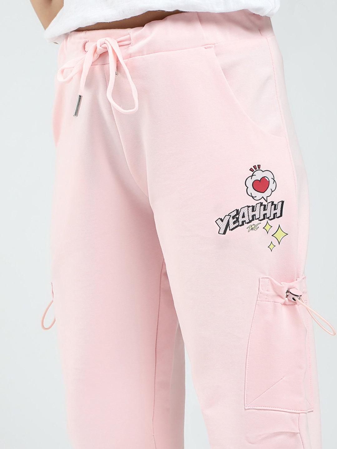 Girls Pink Printed Regular Fit Lower