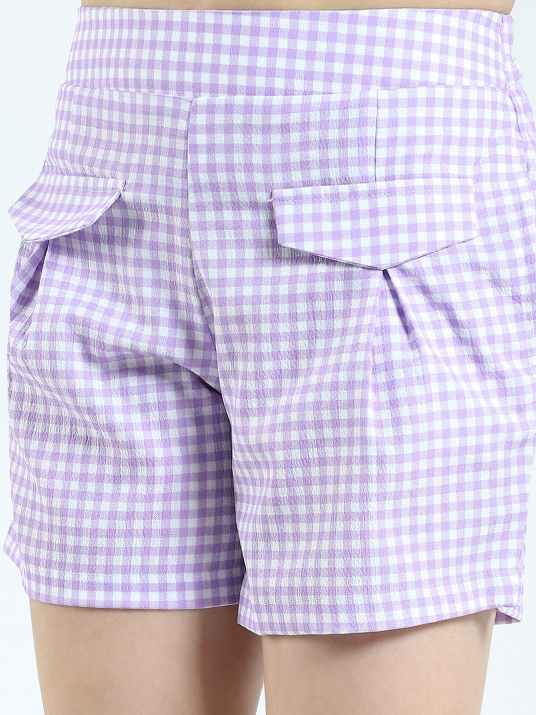 Girls Purple Check Collar Half Sleeve Cords Set
