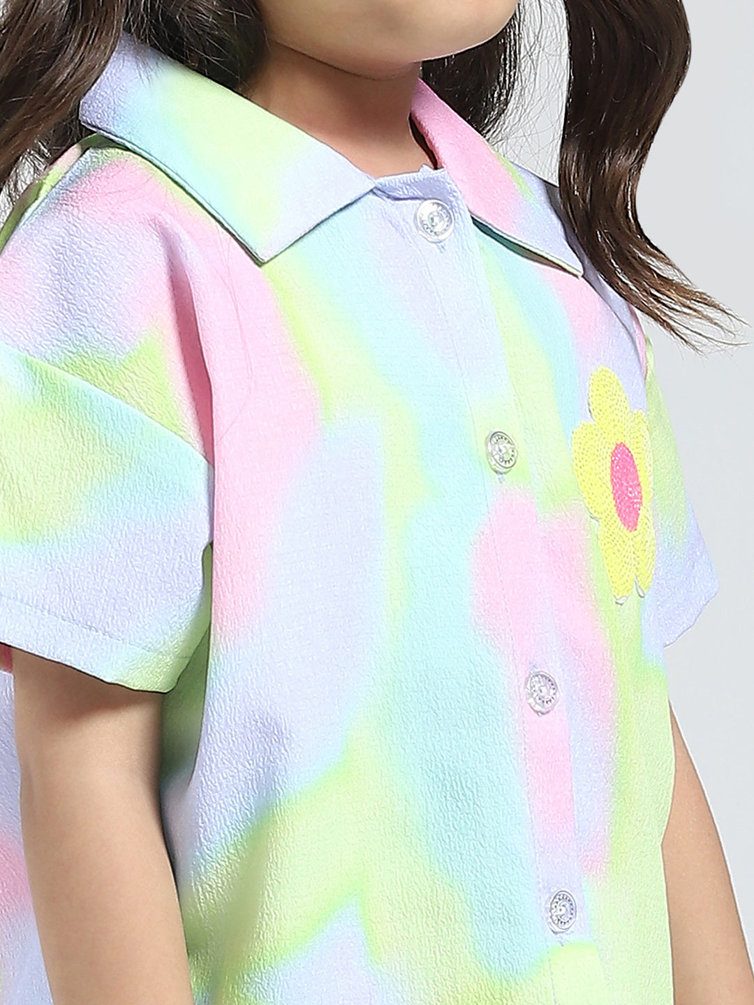 Girls Purple Printed Collar Half Sleeve Cords Set