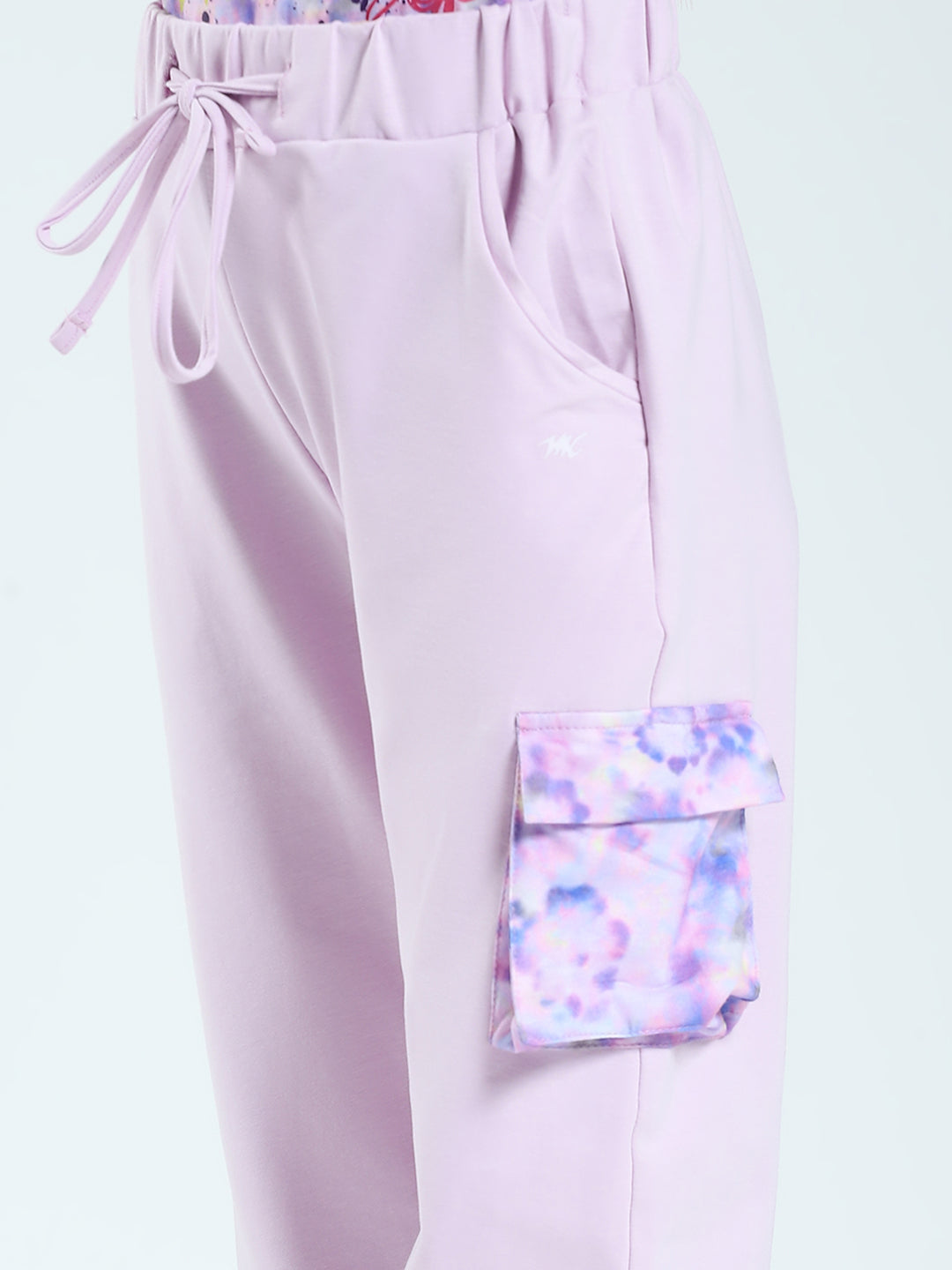 Girls Purple Printed Round Neck Half Sleeve Lower Set