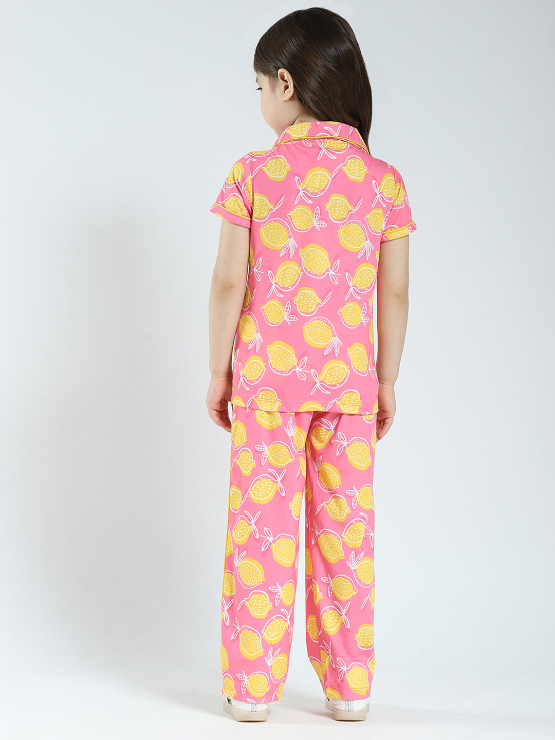 Girls Pink Printed Collar Half Sleeve Lower Set