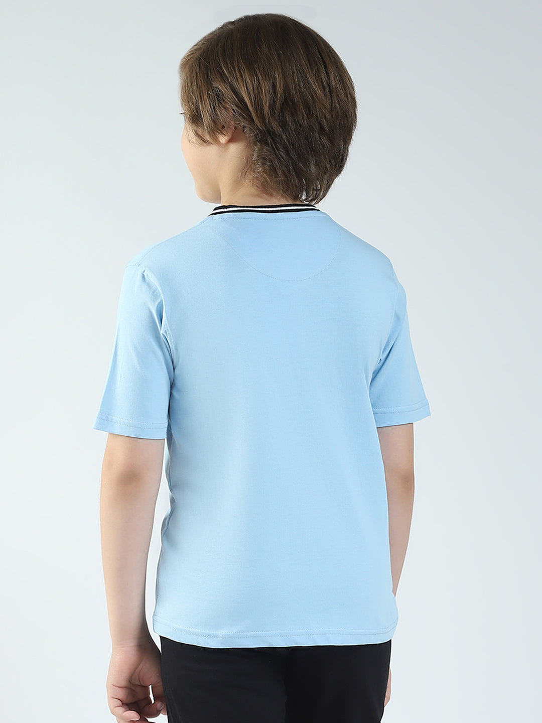 Boys Blue Printed Round Neck Half Sleeve T-Shirt