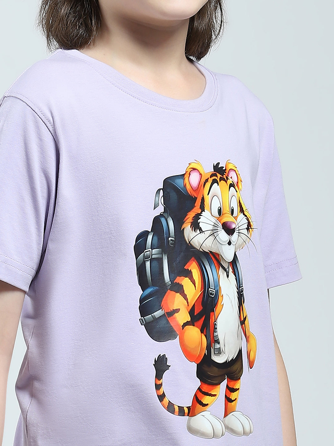 Boys Purple Printed Round Neck Half Sleeve T-Shirt