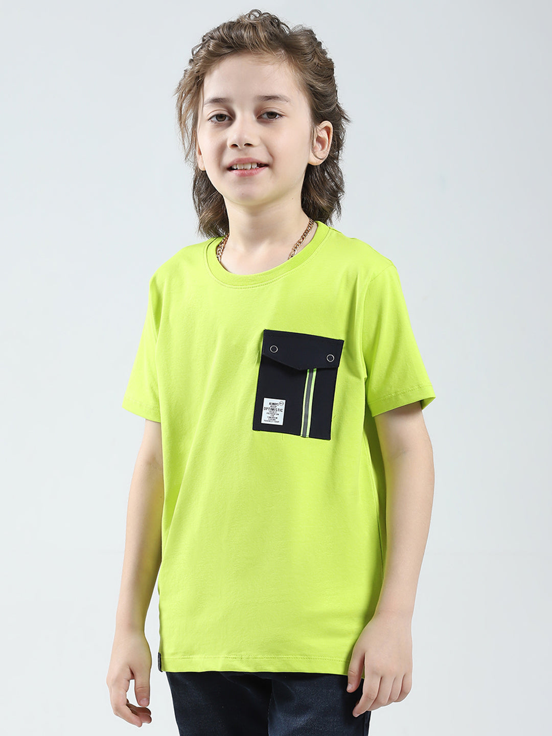 Boys Green Solid Round Neck Half Sleeve T-Shirt