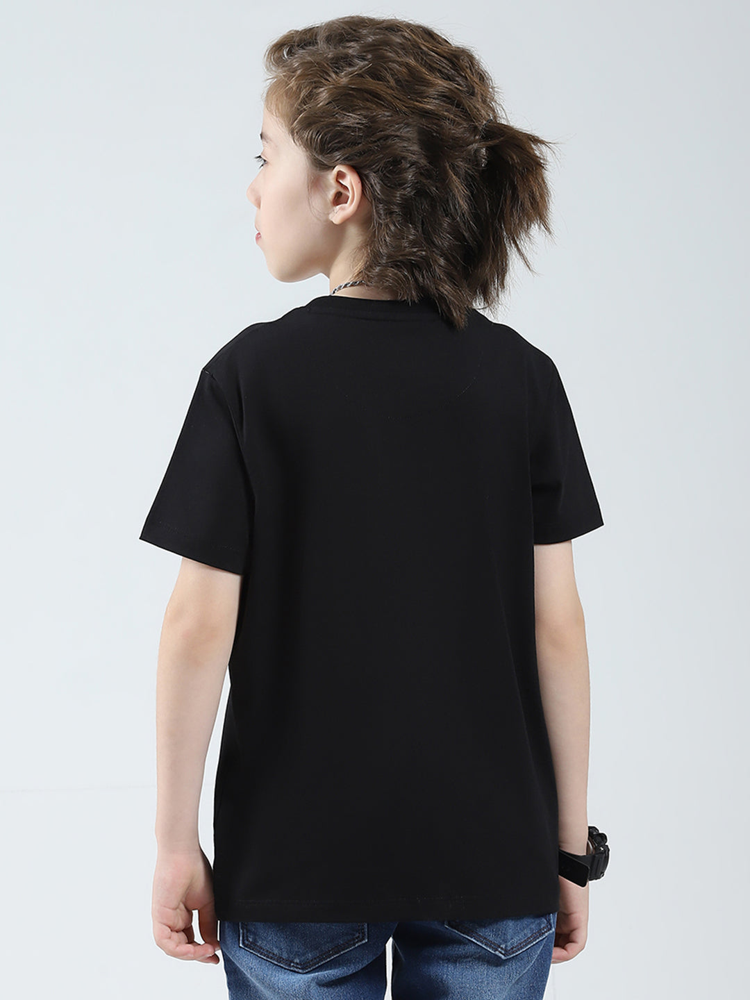 Boys Black Solid Round Neck Half Sleeve T-Shirt