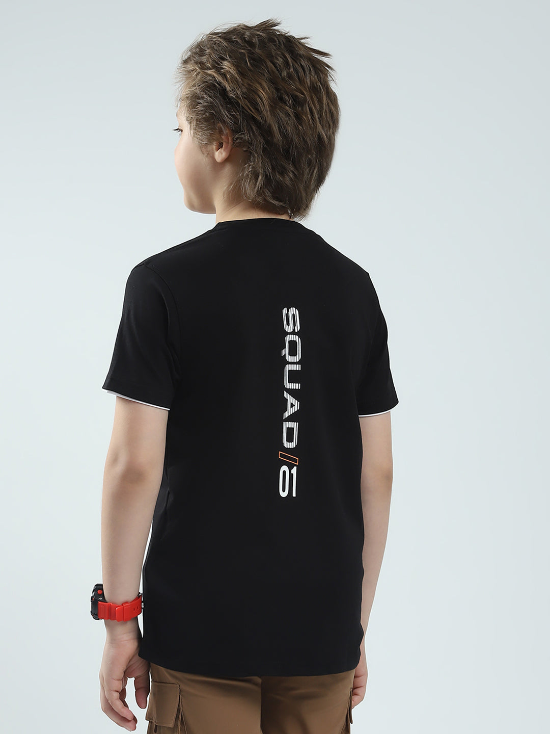 Boys Black Printed Round Neck Half Sleeve T-Shirt