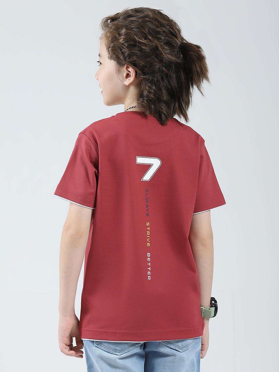 Boys Pink Printed Round Neck Half Sleeve T-Shirt