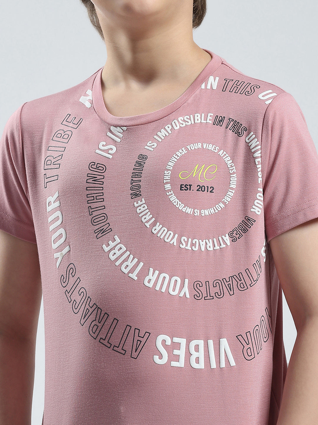 Boys Peach Printed Round Neck Half Sleeve T-Shirt