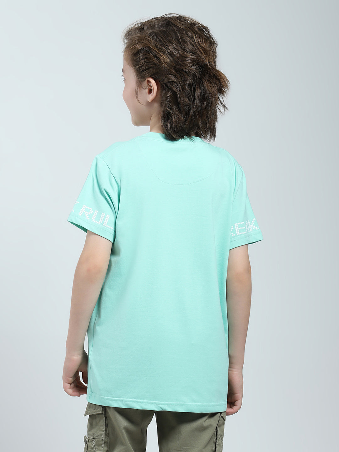 Boys Green Printed Round Neck Half Sleeve T-Shirt