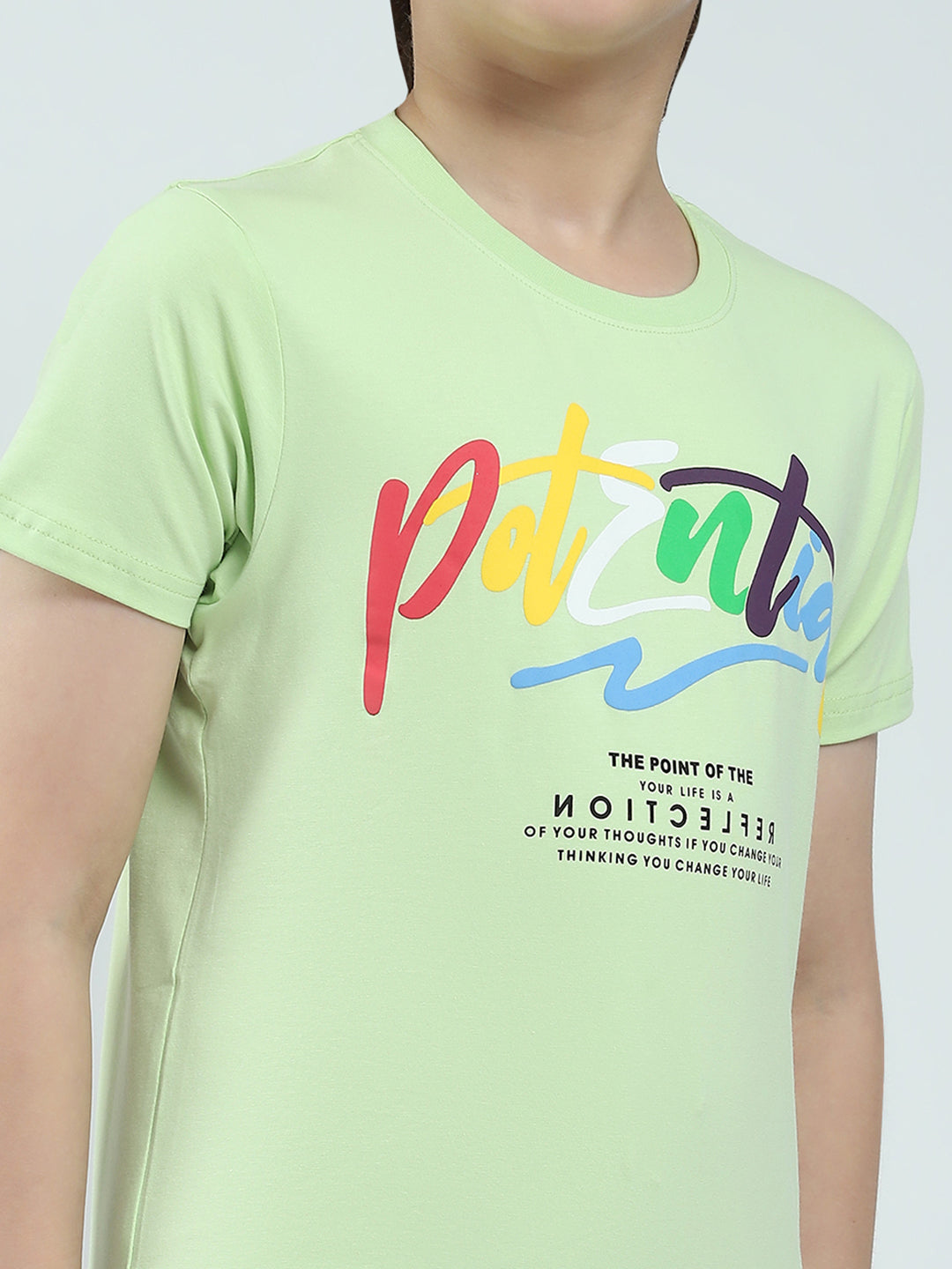 Boys Green Printed Round Neck Half Sleeve T-Shirt