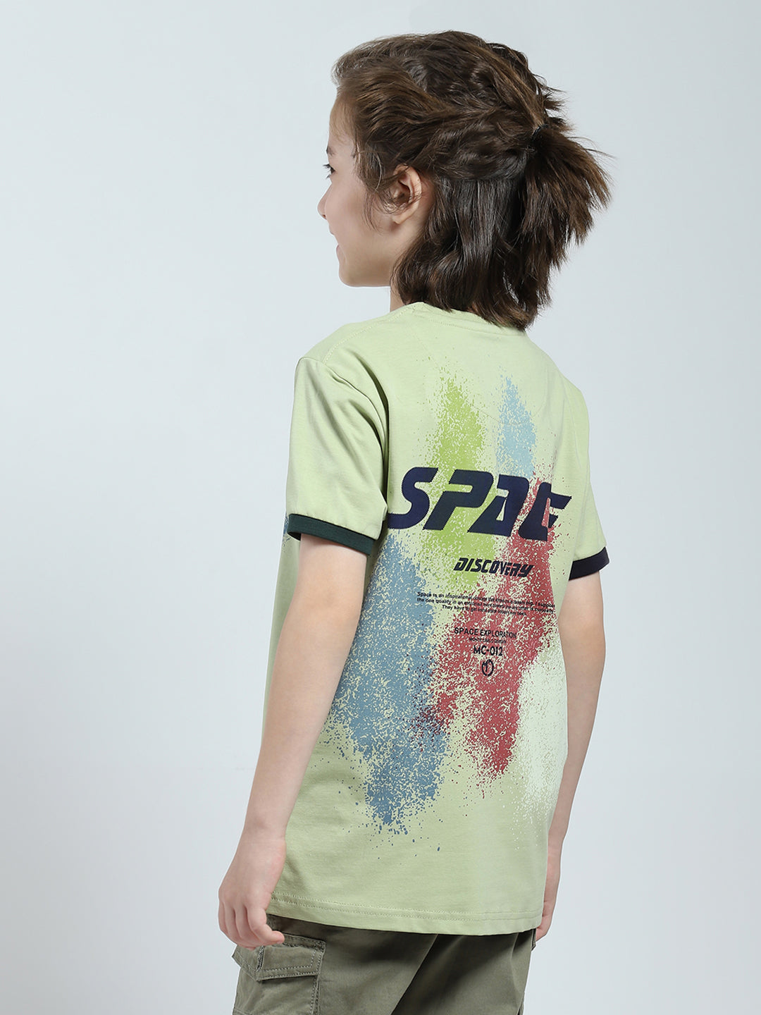 Boys Green Printed Round Neck Half Sleeve T-Shirt