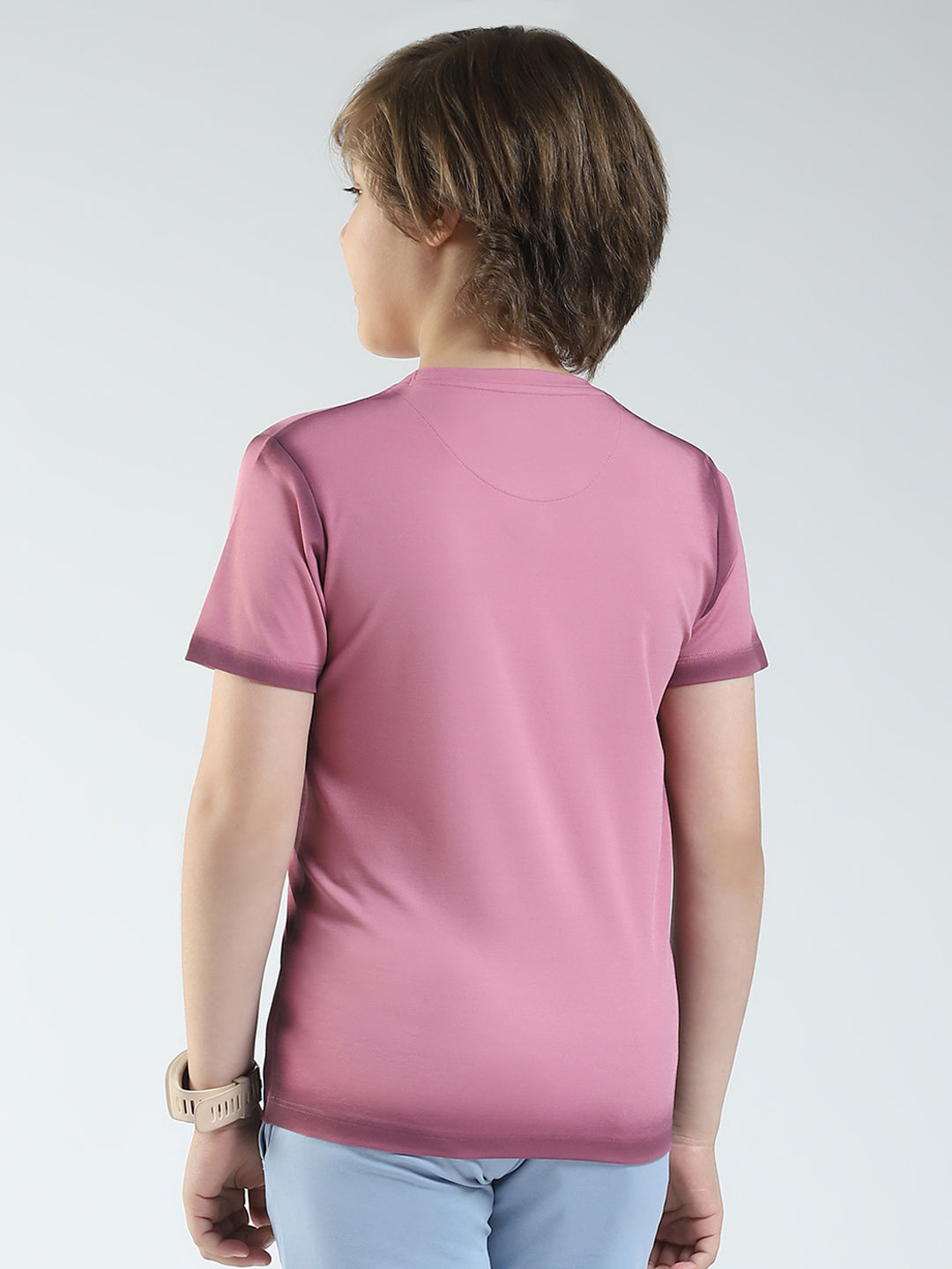 Boys Pink Printed Round Neck Half Sleeve T-Shirt