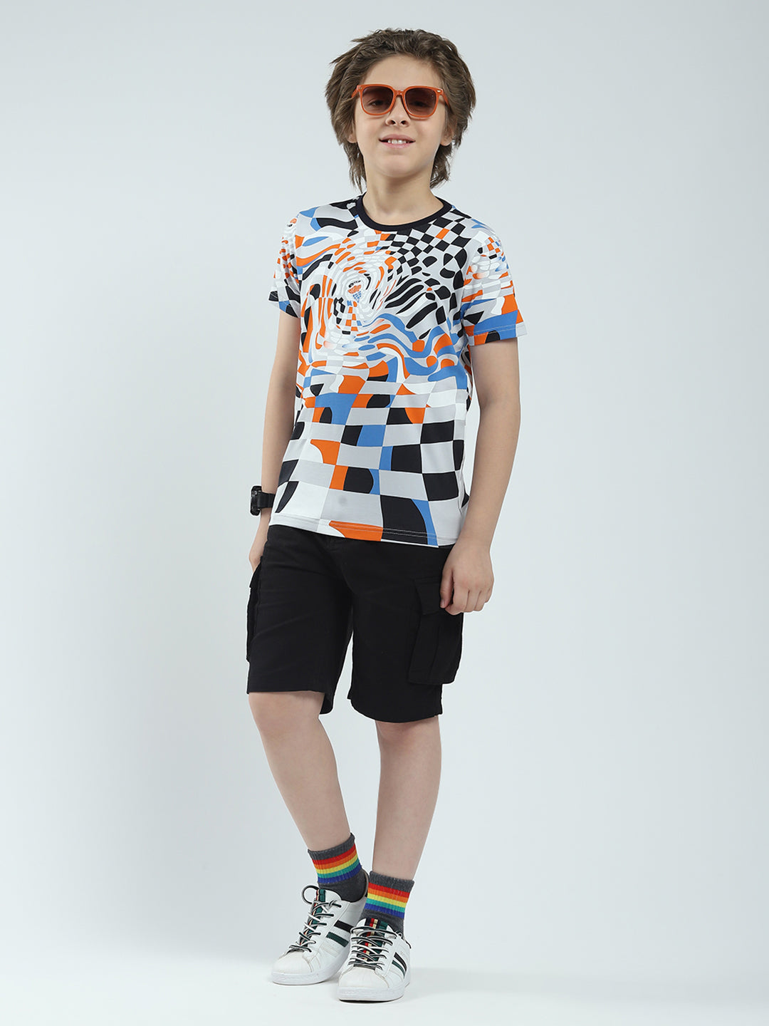 Boys Multicolor Printed Round Neck Half Sleeve T-Shirt