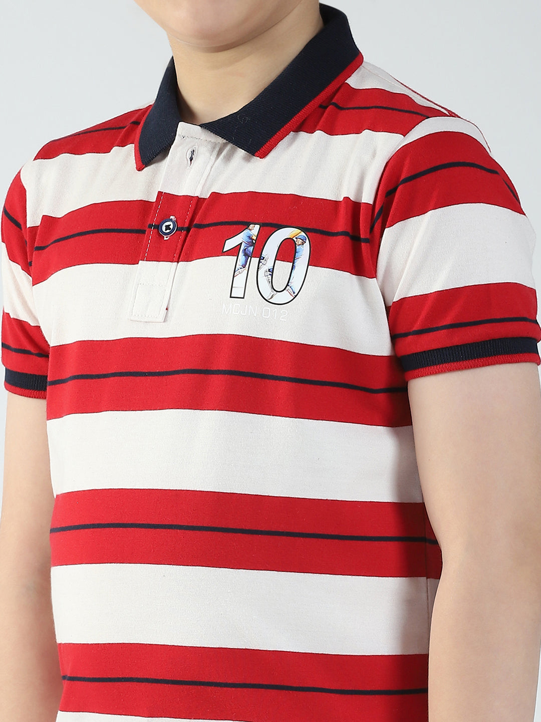 Boys Red Stripe Collar Half Sleeve T-Shirt