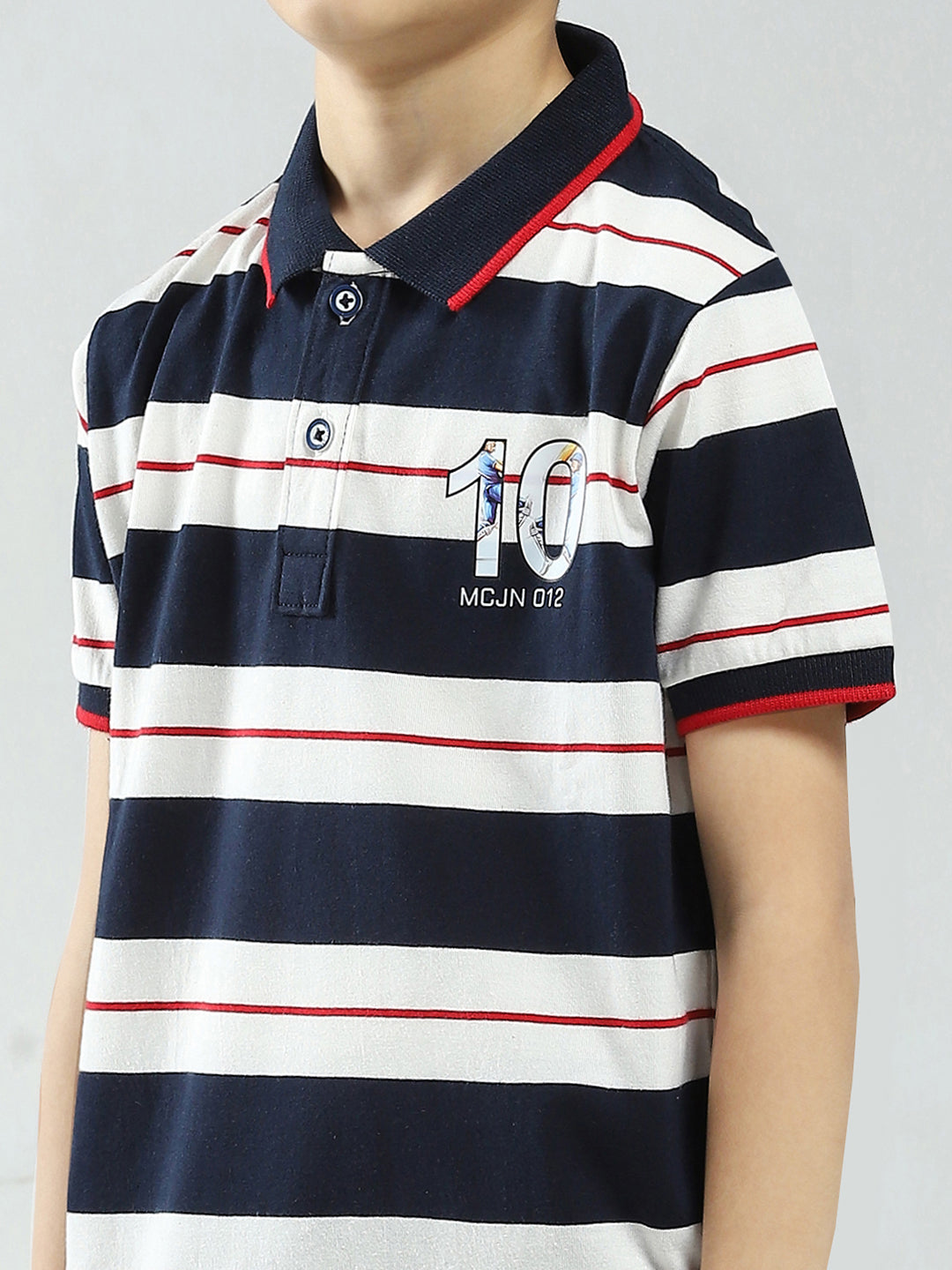 Boys Navy Blue Stripe Collar Half Sleeve T-Shirt