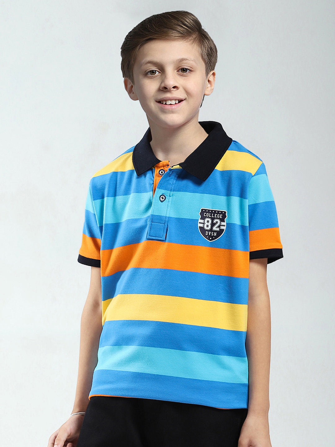 Boys Blue Stripe Collar Half Sleeve T-Shirt