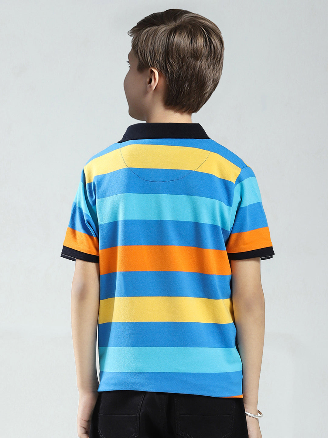 Boys Blue Stripe Collar Half Sleeve T-Shirt