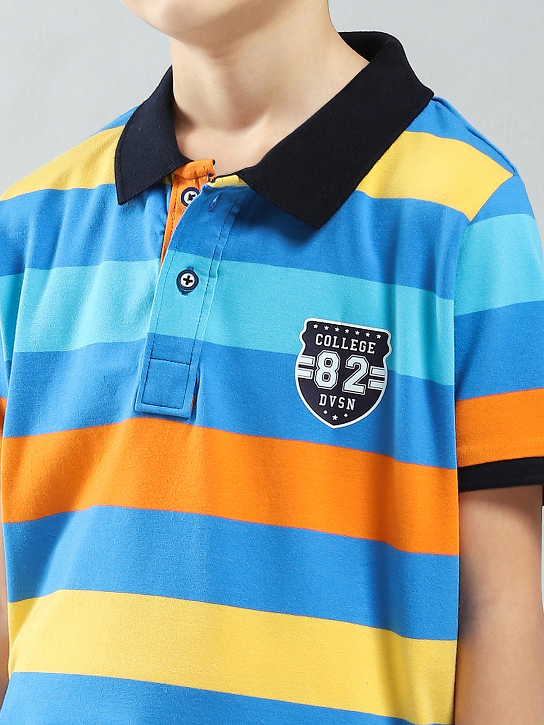 Boys Blue Stripe Collar Half Sleeve T-Shirt