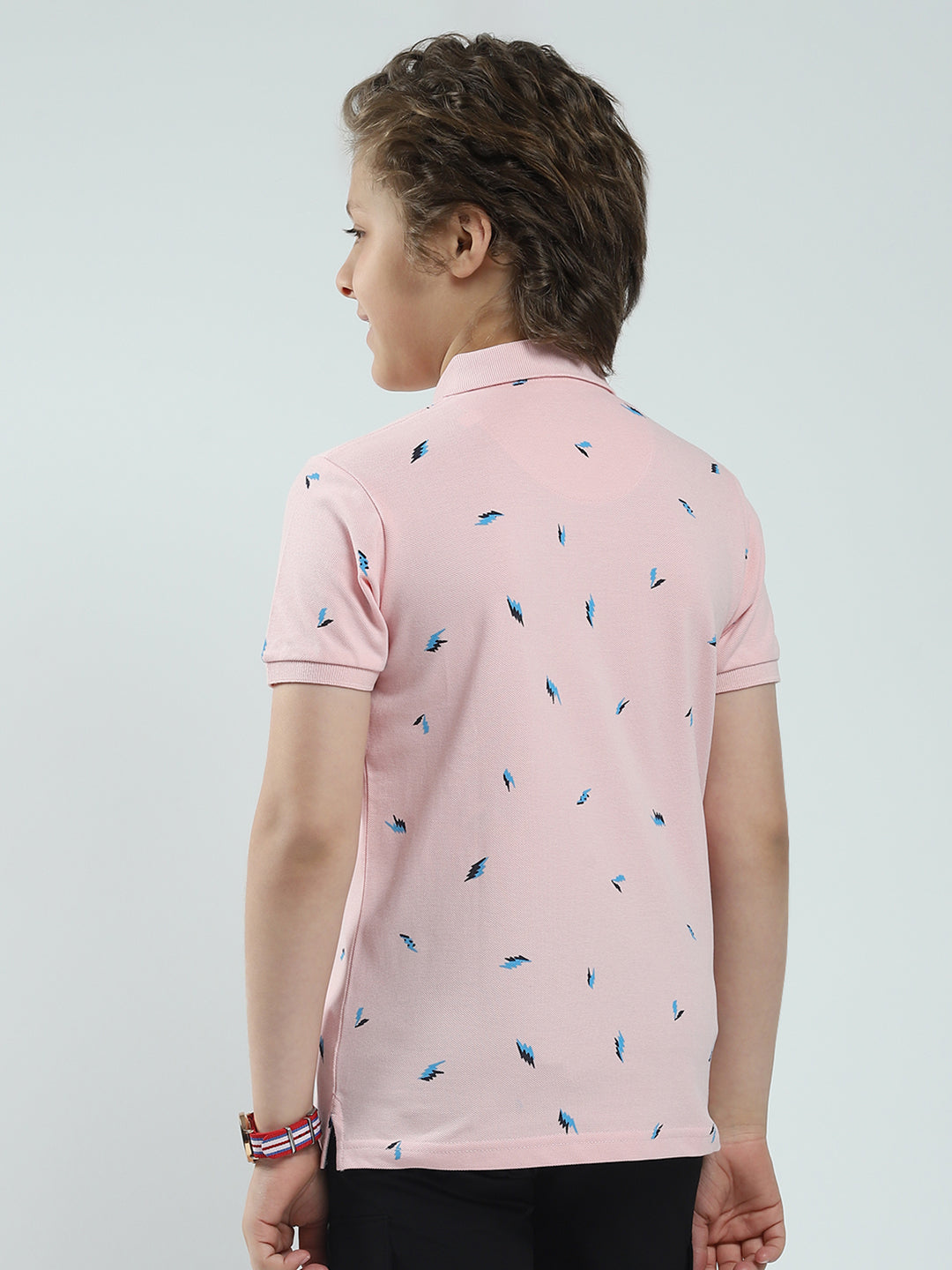 Boys Pink Printed Collar Half Sleeve T-Shirt