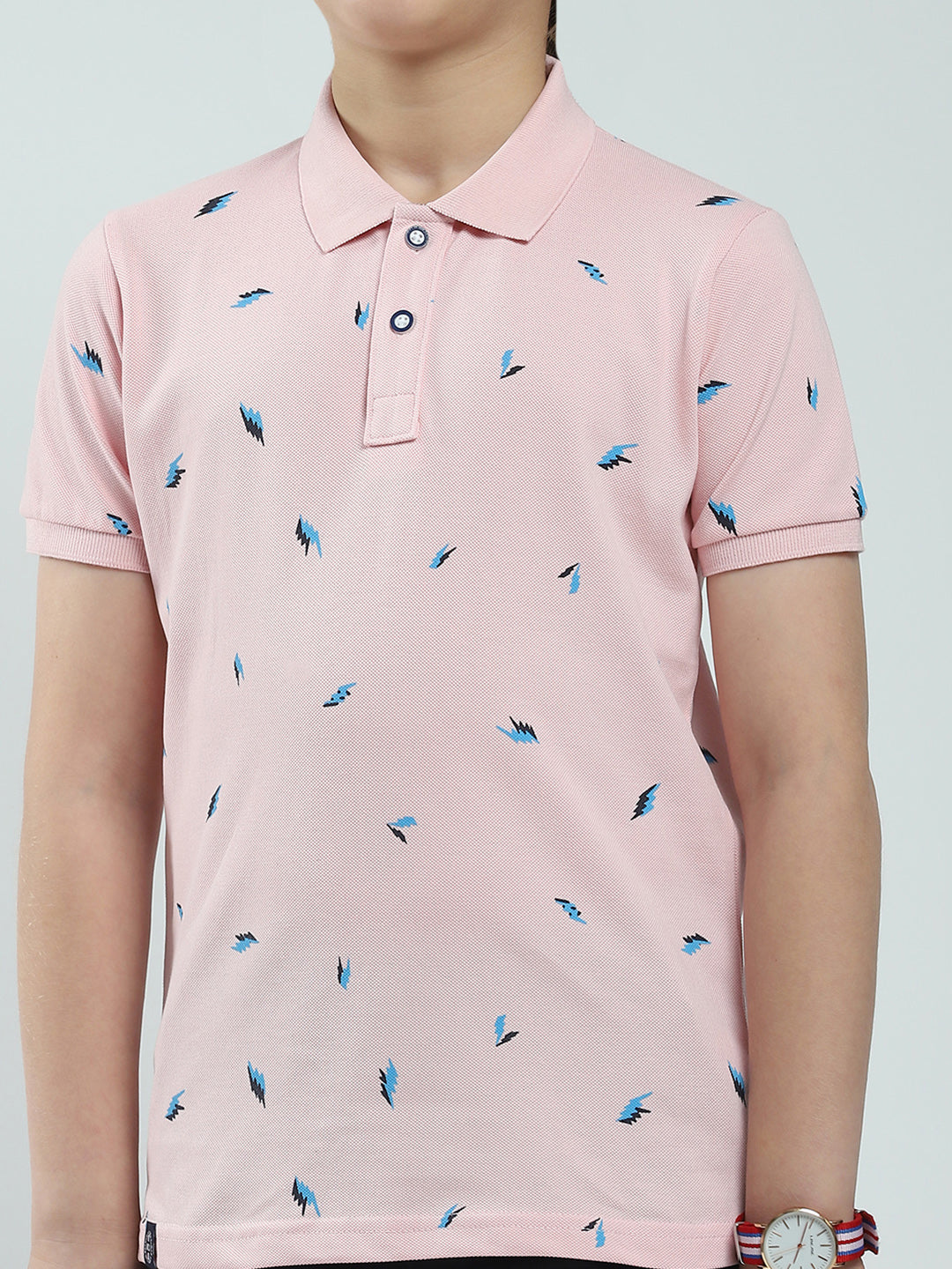 Boys Pink Printed Collar Half Sleeve T-Shirt