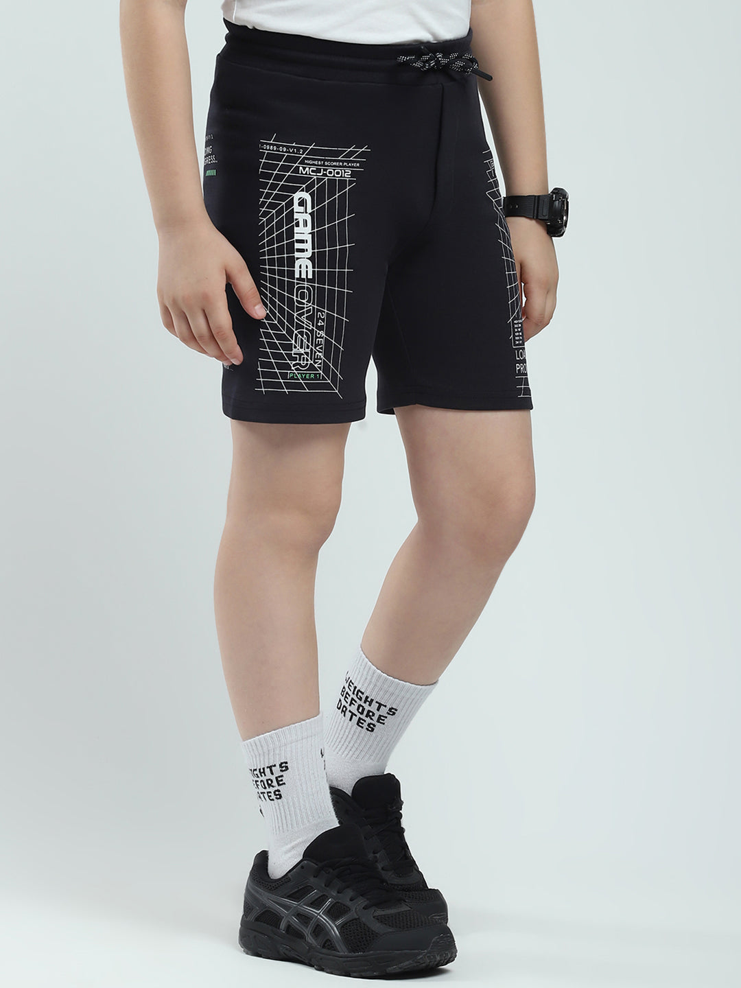 Boys Navy Blue Printed Regular Fit Bermuda