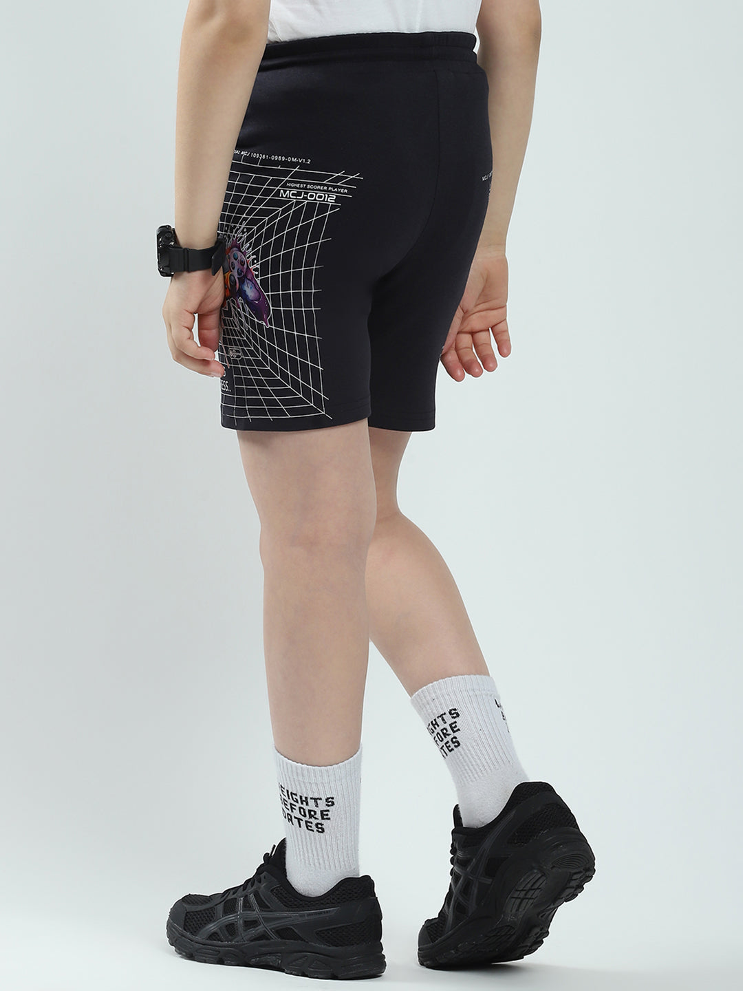 Boys Navy Blue Printed Regular Fit Bermuda