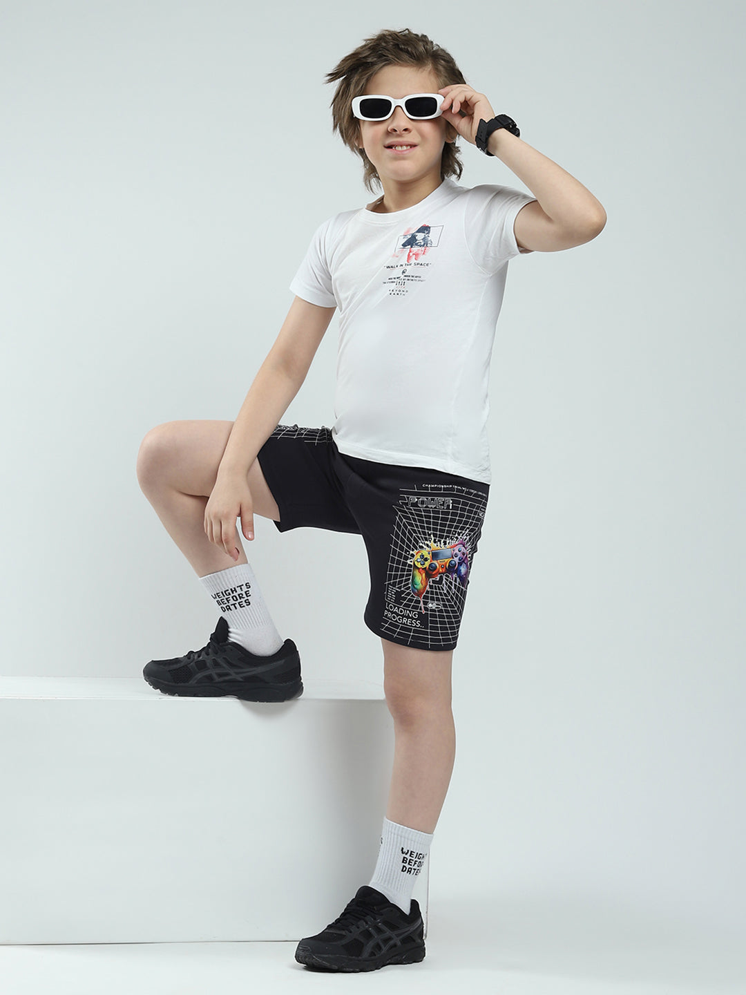 Boys Navy Blue Printed Regular Fit Bermuda