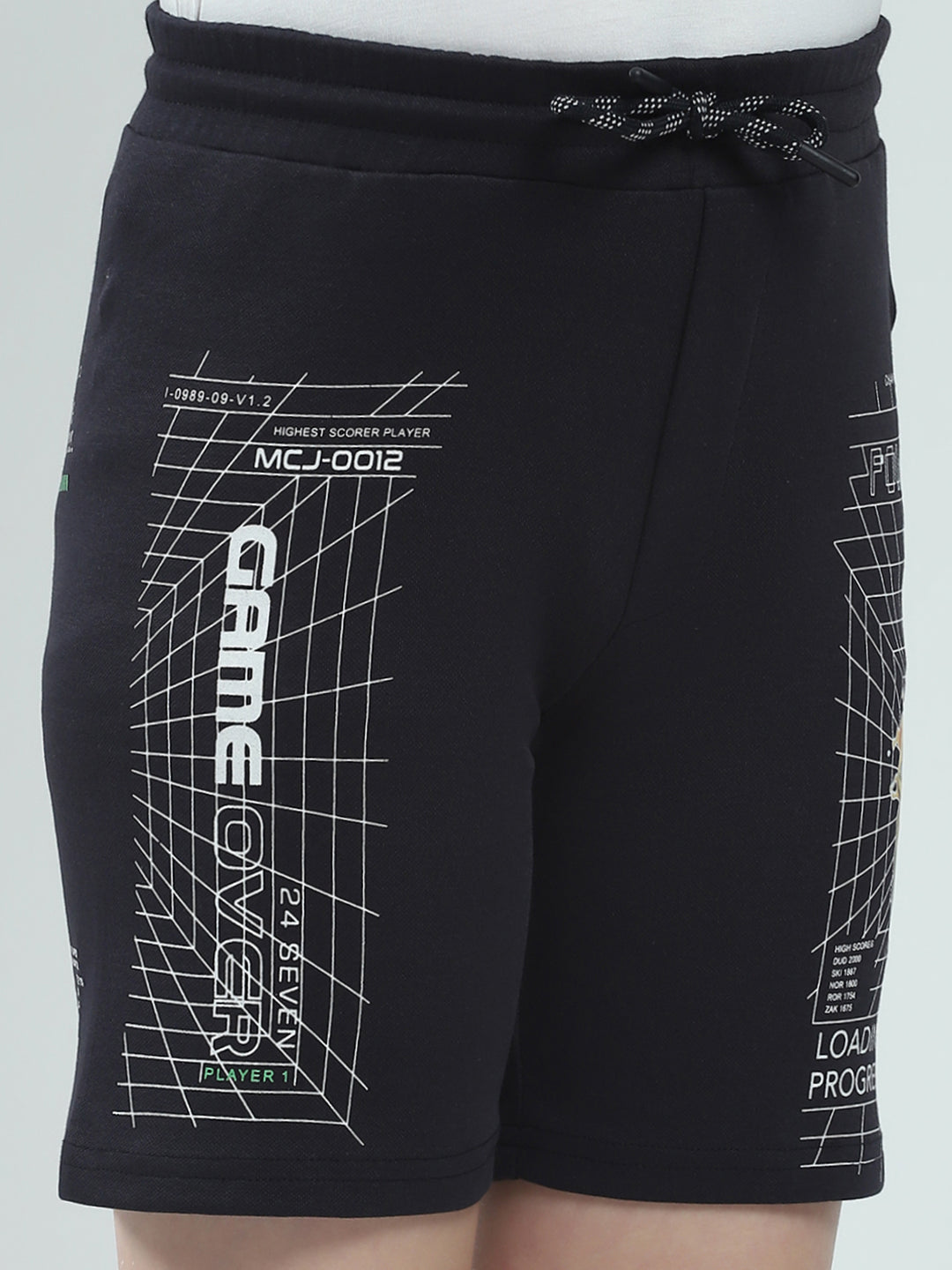 Boys Navy Blue Printed Regular Fit Bermuda