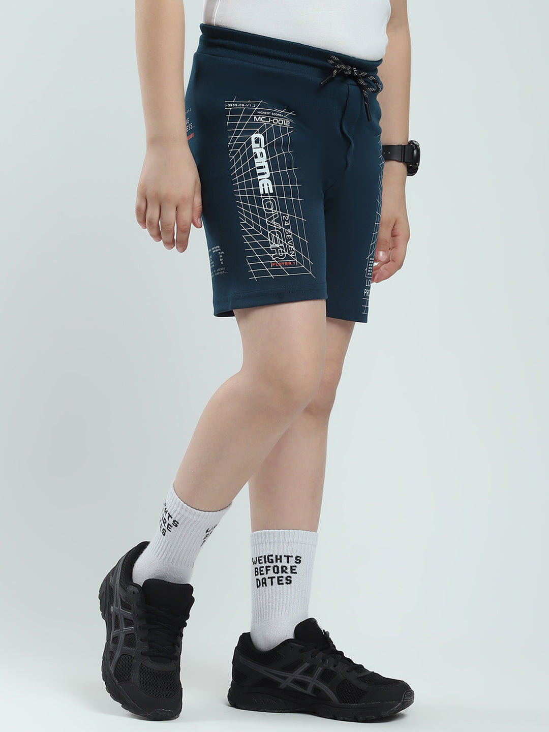 Boys Teal Blue Printed Regular Fit Bermuda