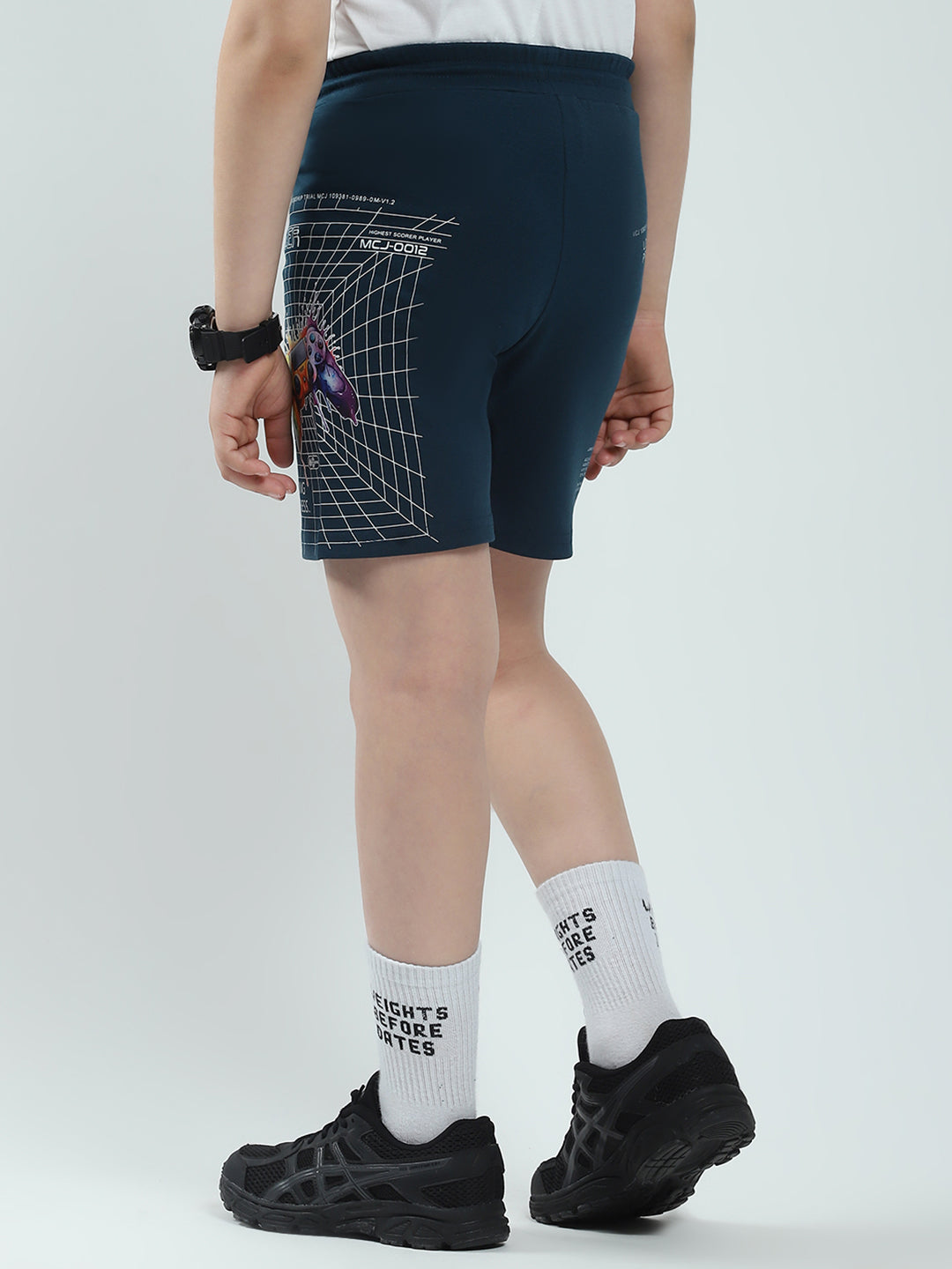 Boys Teal Blue Printed Regular Fit Bermuda