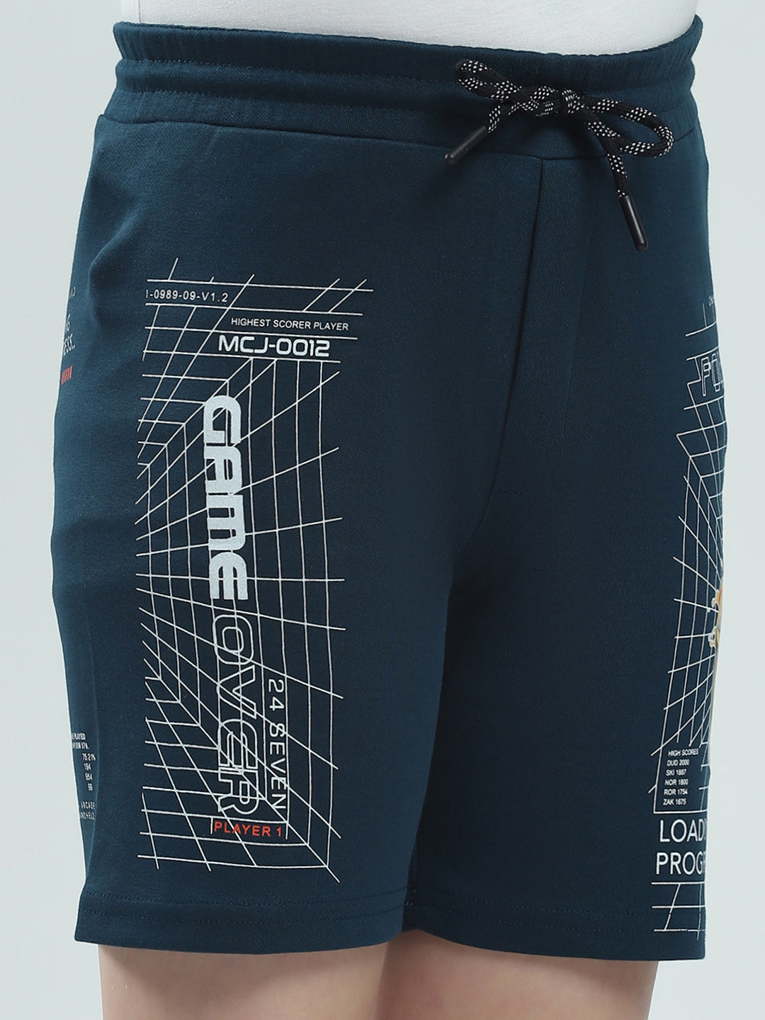 Boys Teal Blue Printed Regular Fit Bermuda