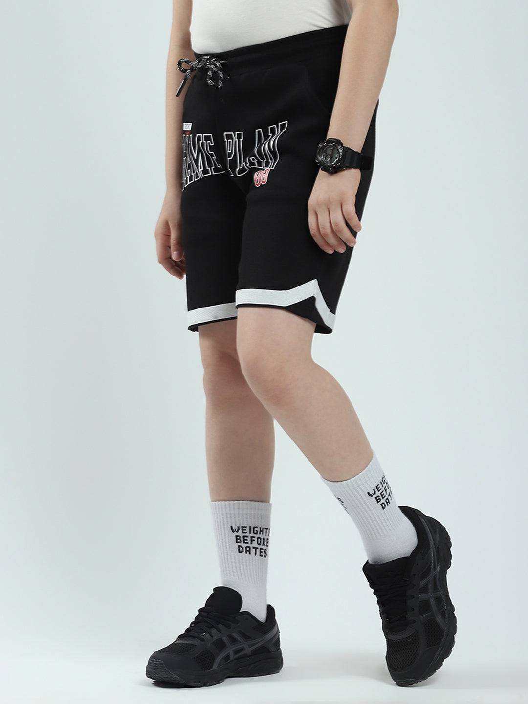 Boys Black Printed Regular Fit Bermuda