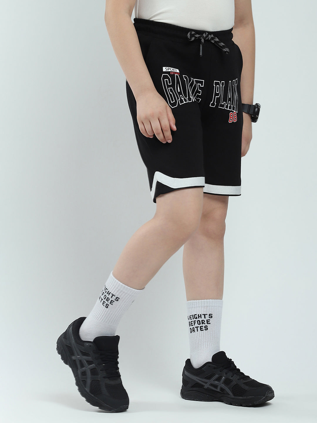 Boys Black Printed Regular Fit Bermuda