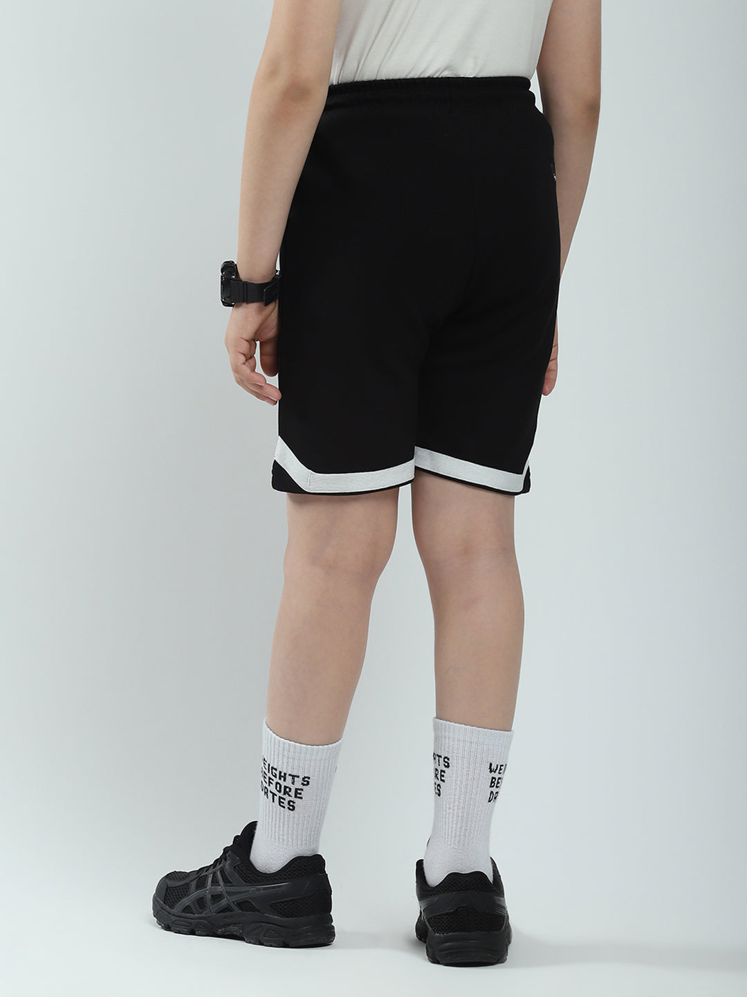 Boys Black Printed Regular Fit Bermuda