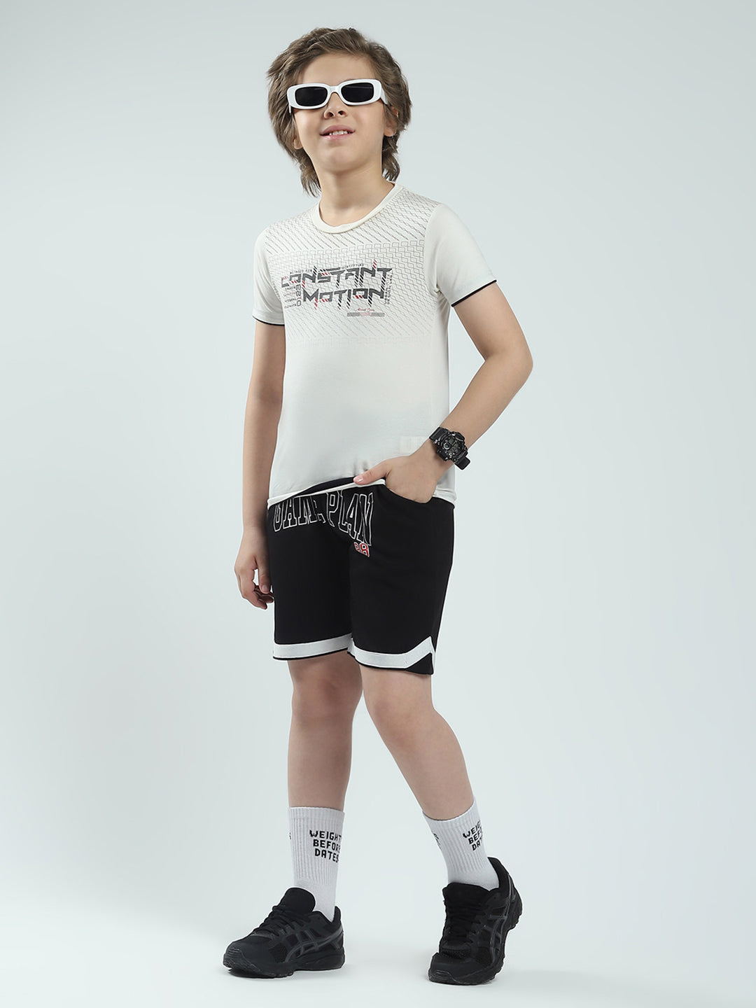Boys Black Printed Regular Fit Bermuda