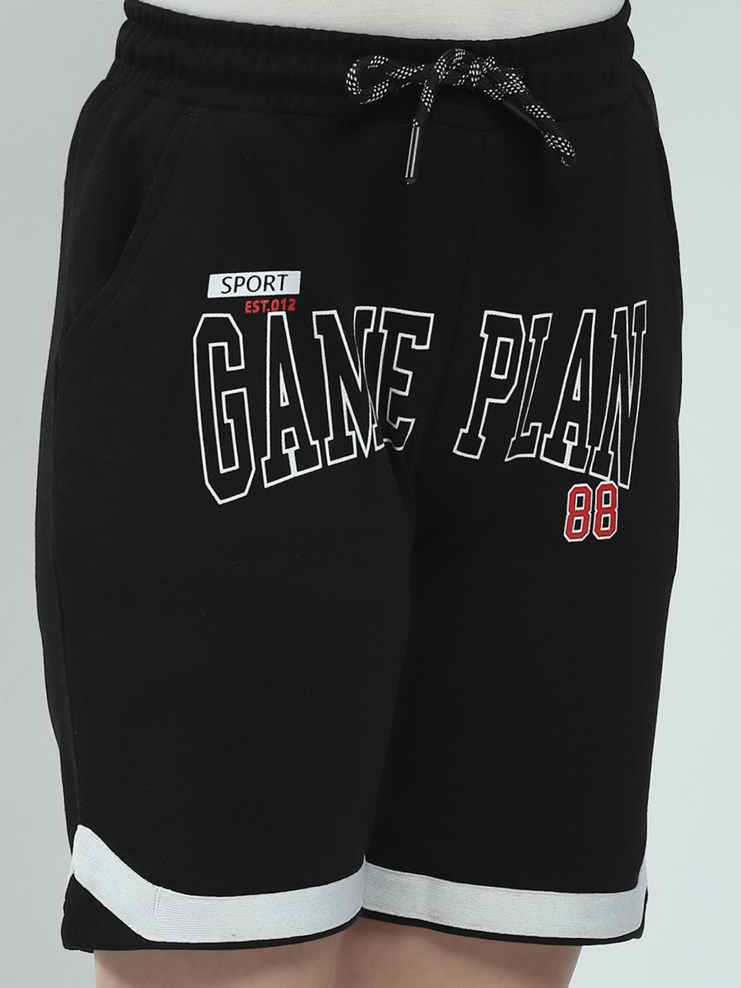 Boys Black Printed Regular Fit Bermuda