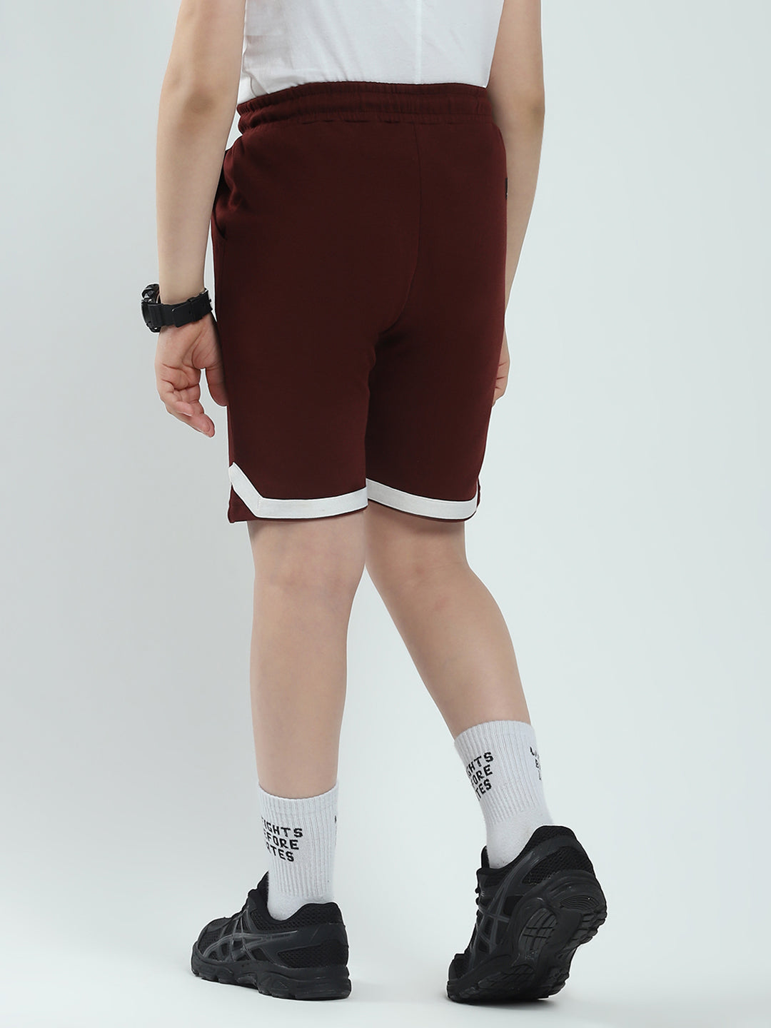 Boys Maroon Printed Regular Fit Bermuda
