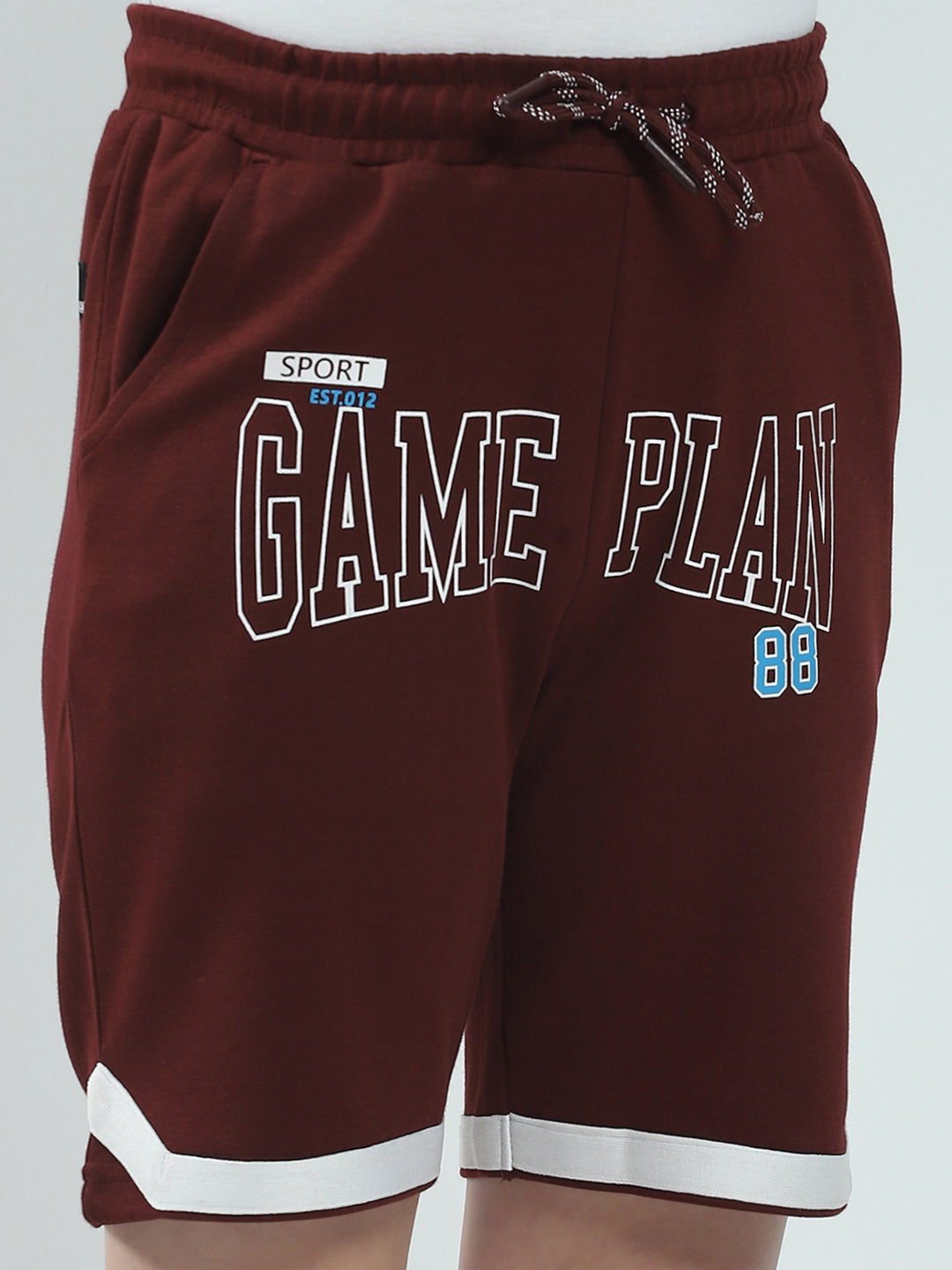 Boys Maroon Printed Regular Fit Bermuda