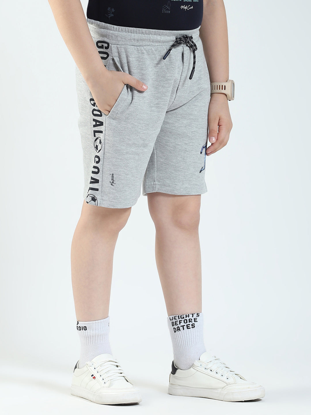 Boys Grey Printed Regular Fit Bermuda