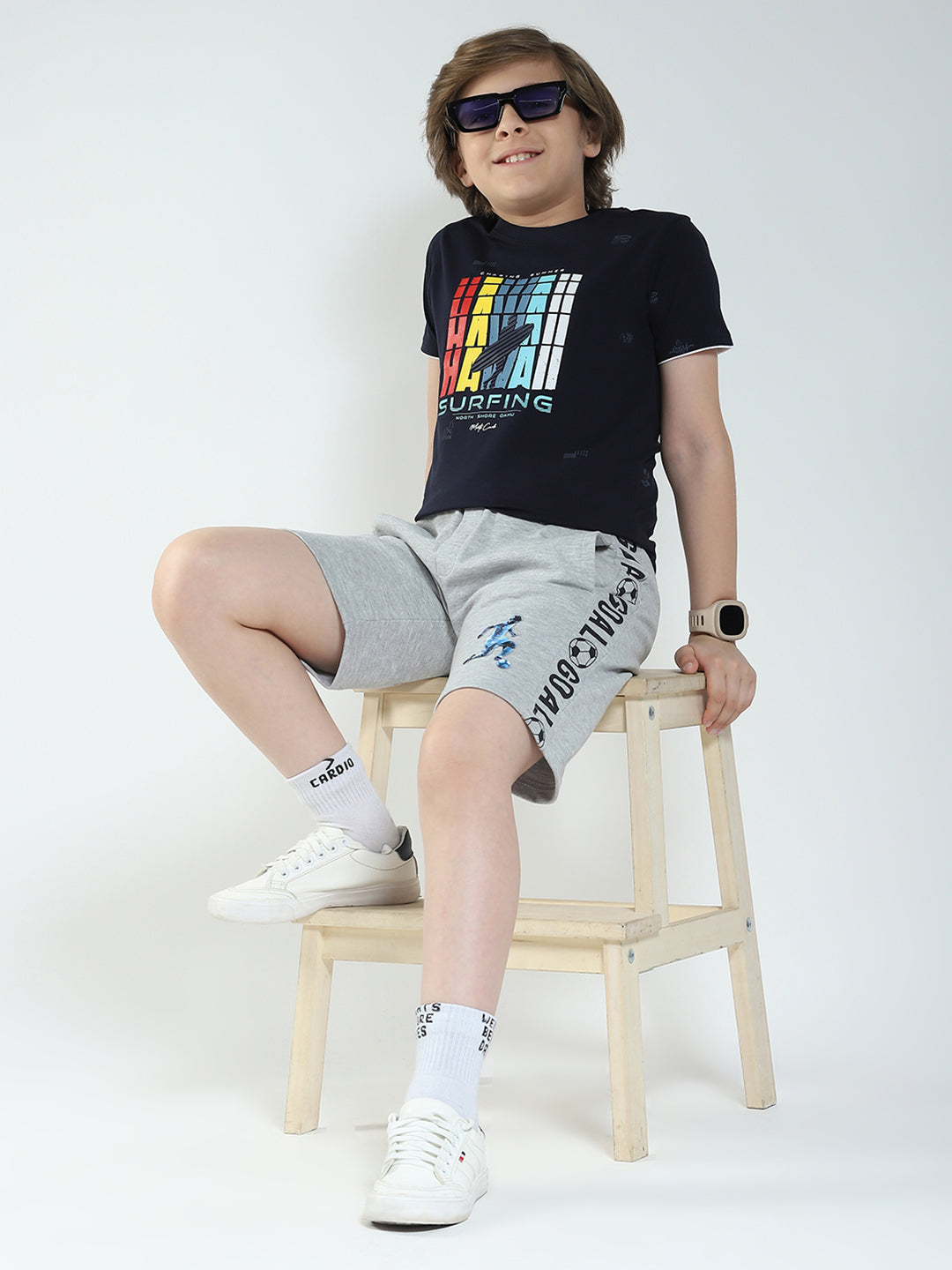 Boys Grey Printed Regular Fit Bermuda