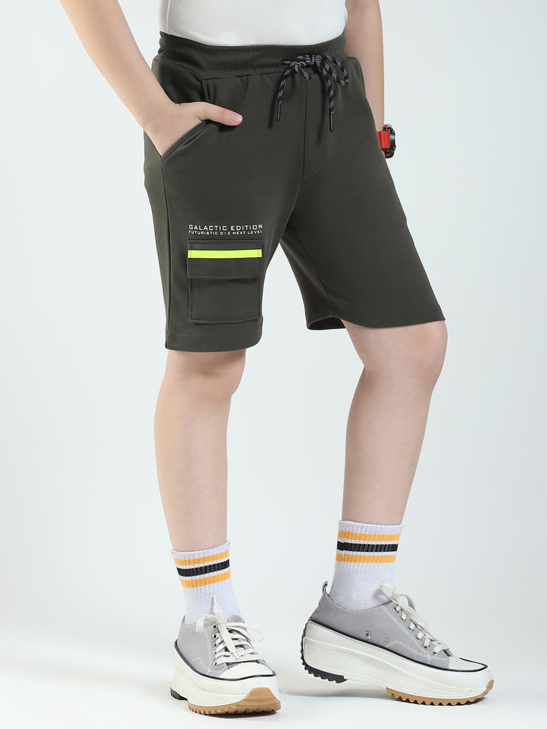 Boys Olive Printed Regular Fit Bermuda