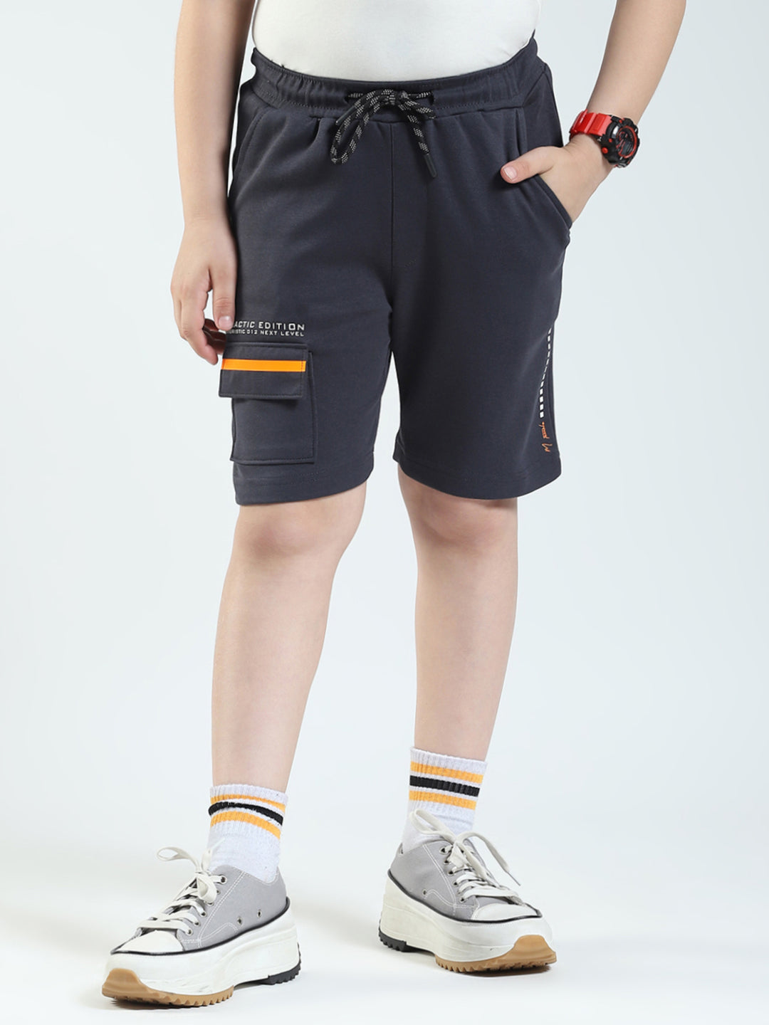 Boys Grey Printed Regular Fit Bermuda