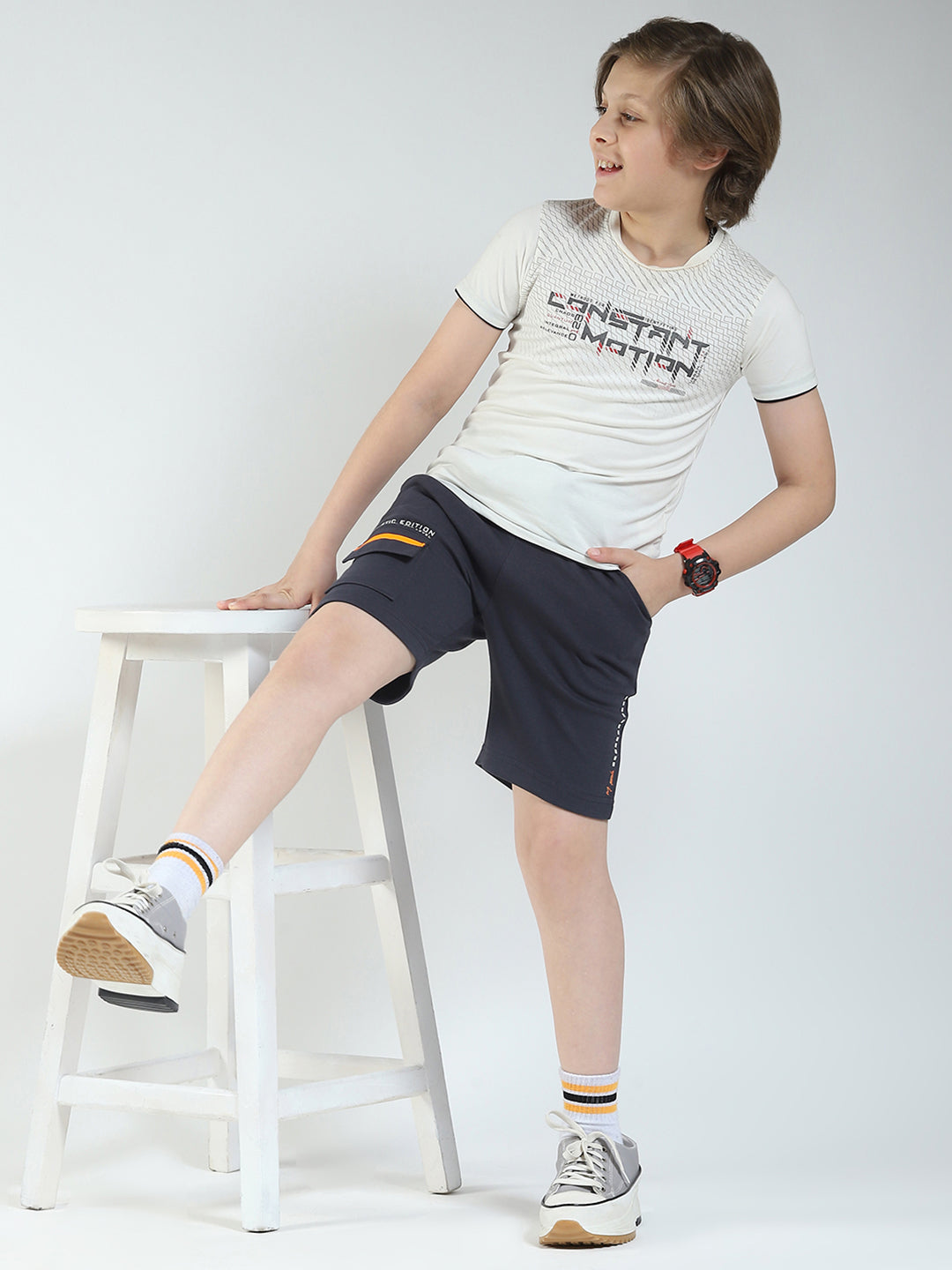 Boys Grey Printed Regular Fit Bermuda