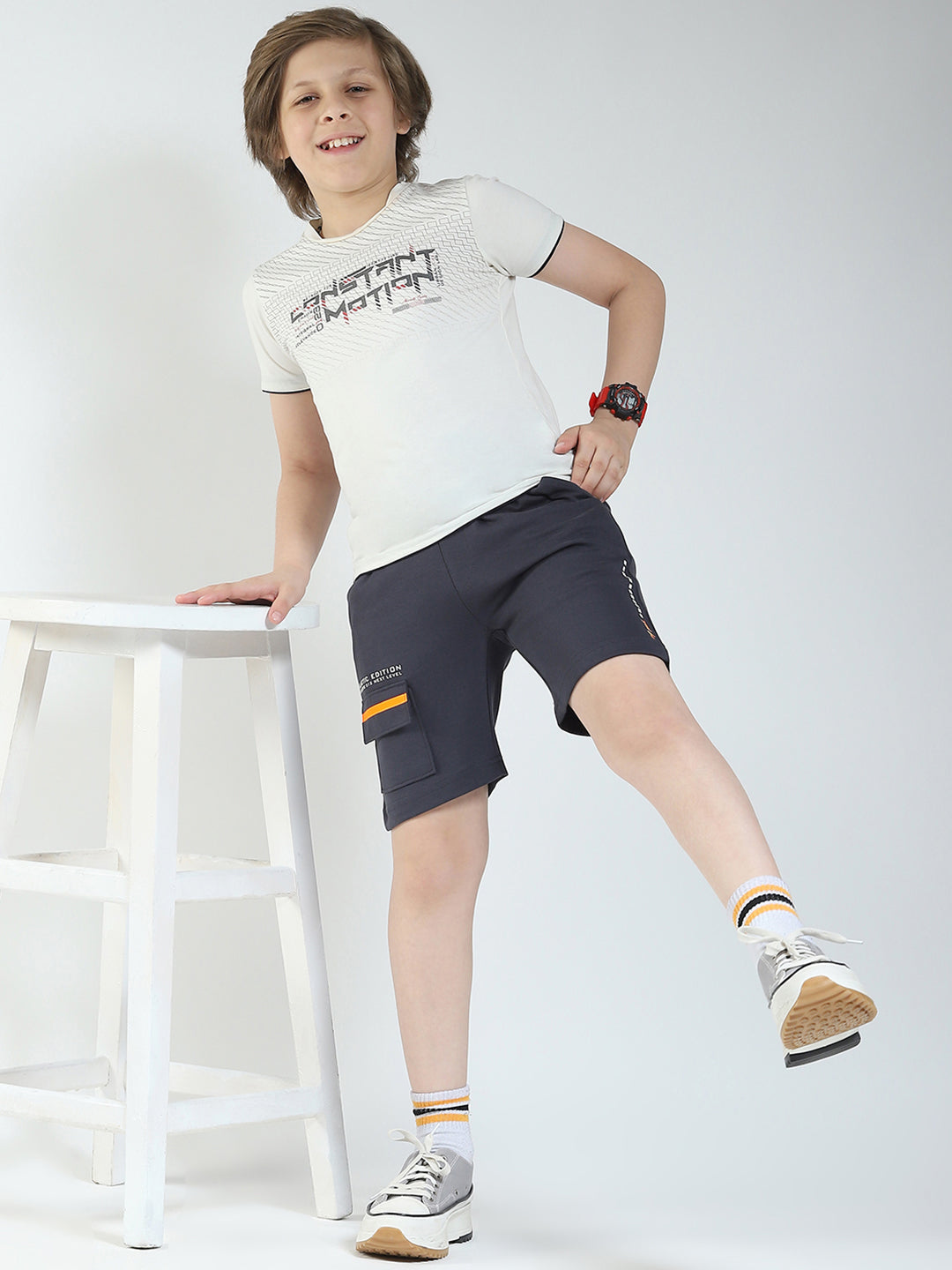 Boys Grey Printed Regular Fit Bermuda