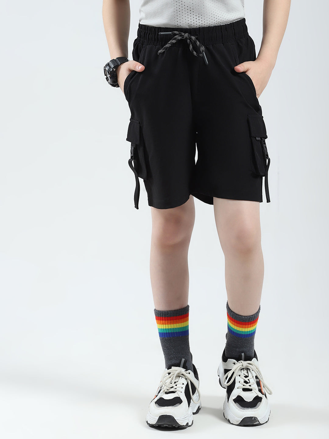 Boys Black Solid Regular Fit Bermuda