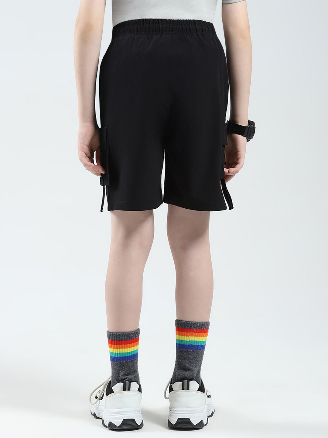 Boys Black Solid Regular Fit Bermuda